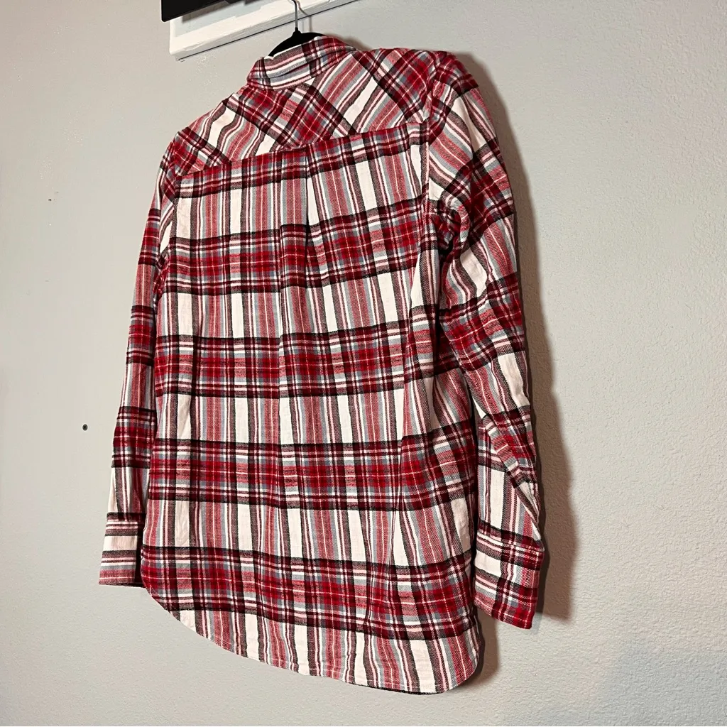 J. Crew Classic Fit Flannel Shirt Womens Size 2 Vintage Plaid Red Black White - Image 7