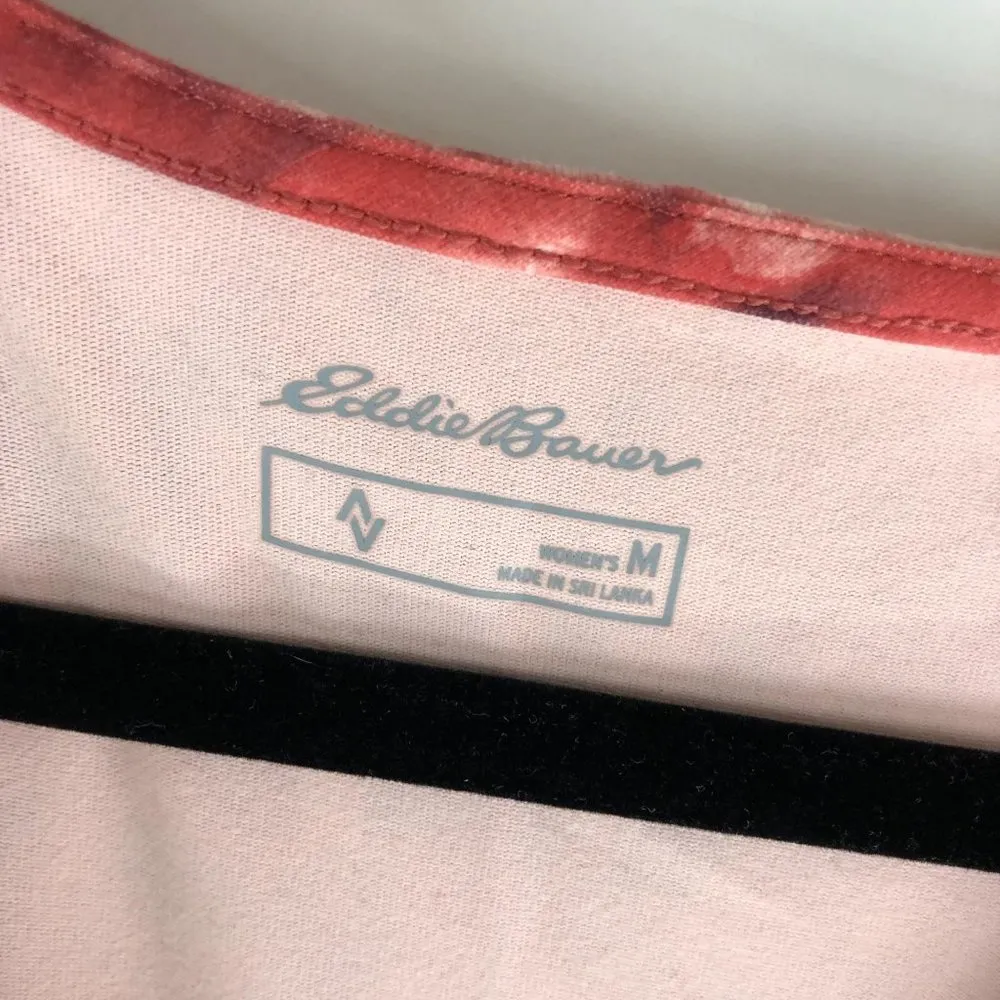 Eddie Bauer Dress V Neck Faux Wrap Surplice Neckline Pleated Pink Red M - Image 3