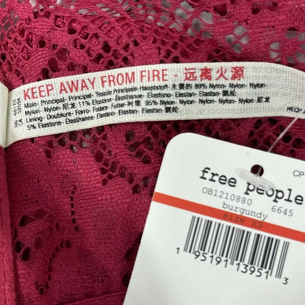 Free People Intimately Bandeau Bra Lacey Looks Burgundy X-Small XS Strapless New - Image 8