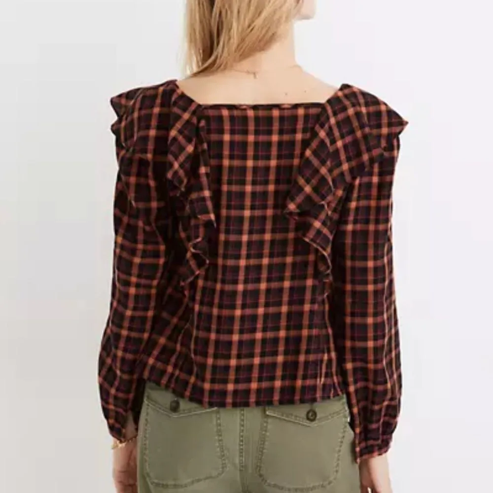 Madewell plaid ruffled‎ square neck blouse - Image 2