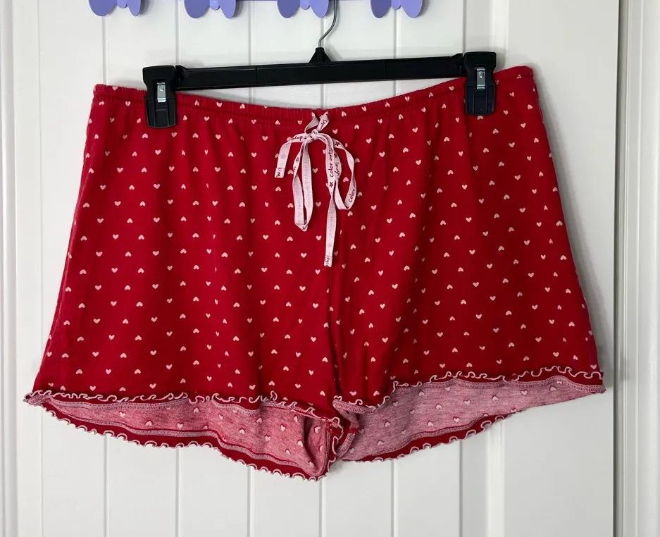 EUC HUE women’s red pink heart spotted drawstring pajama pj shorts summer XL - Image 1