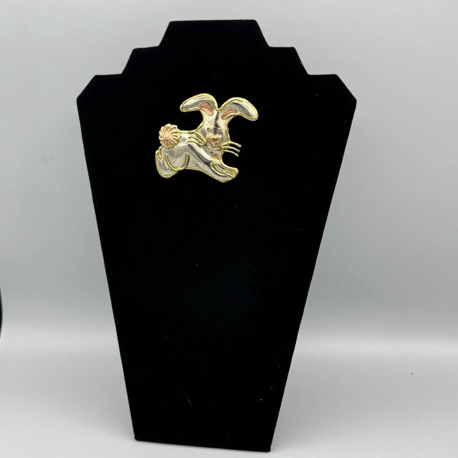 Vtg Bunny Rabbit Shaped Brooch Pendant 90's Hecho en Mexico Mixed Metal Jewelry Size 0 - Image 3