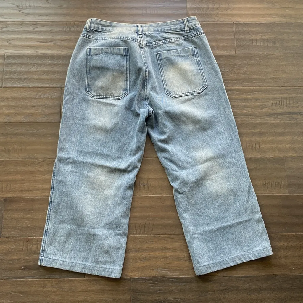 Wide Leg Cropped Jeans Womens Sz XL Light Wash Blue - Image 5
