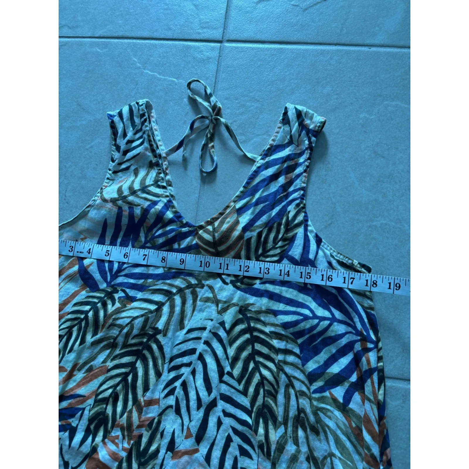 Tahari Dress Womens Medium Cream Palm Linen Tropical‎ Vacation Coastal Beachy - Image 6