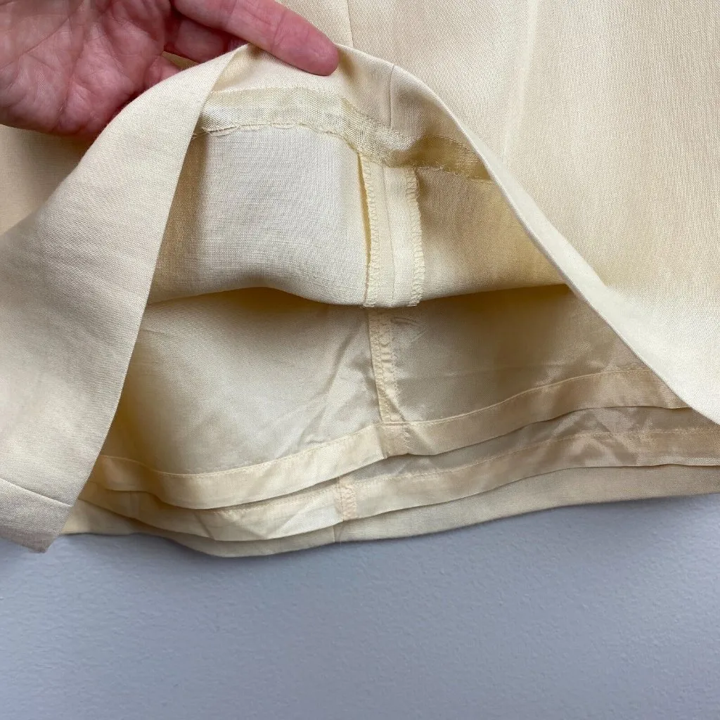 Emanuel Ungaro‎ Pencil Skirt 12 Linen Blend Cream Above Knee Tabbed Waist Office - Image 5