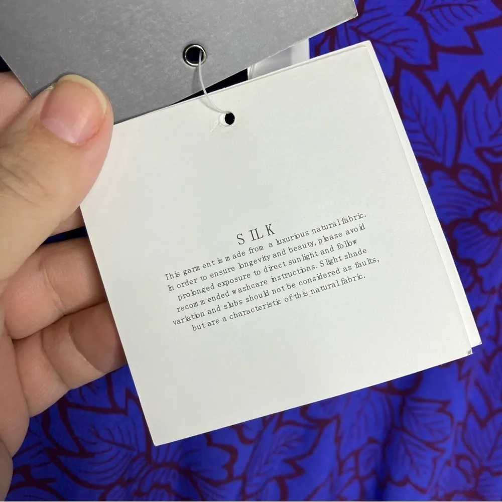 Pippa 100% silk dress‎ batwing sleeves purple floral leaf pattern new size 12 - Image 6