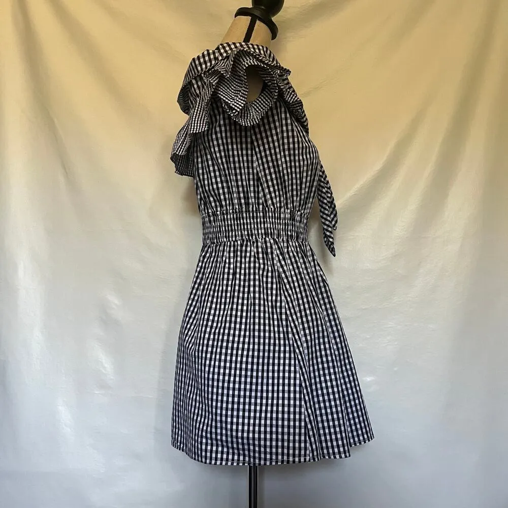 Her Entire Name Says Grace Gingham Dress Sz Ruffle Cottagecore Retro Feminine Black - Image 7