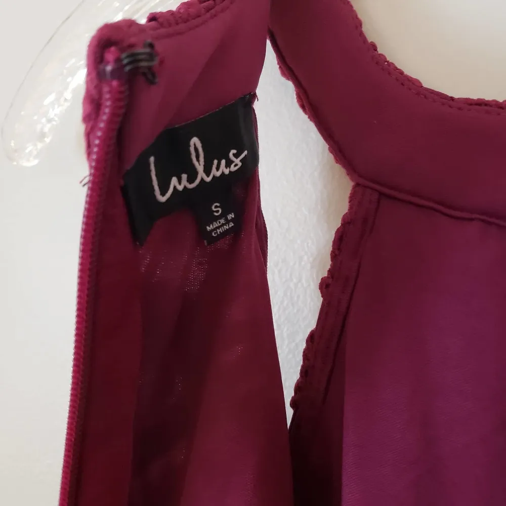 NWOT Lulus Love Poem Dress in Burgundy Lace Overlay Mini Halter Dress Sz Small - Image 7