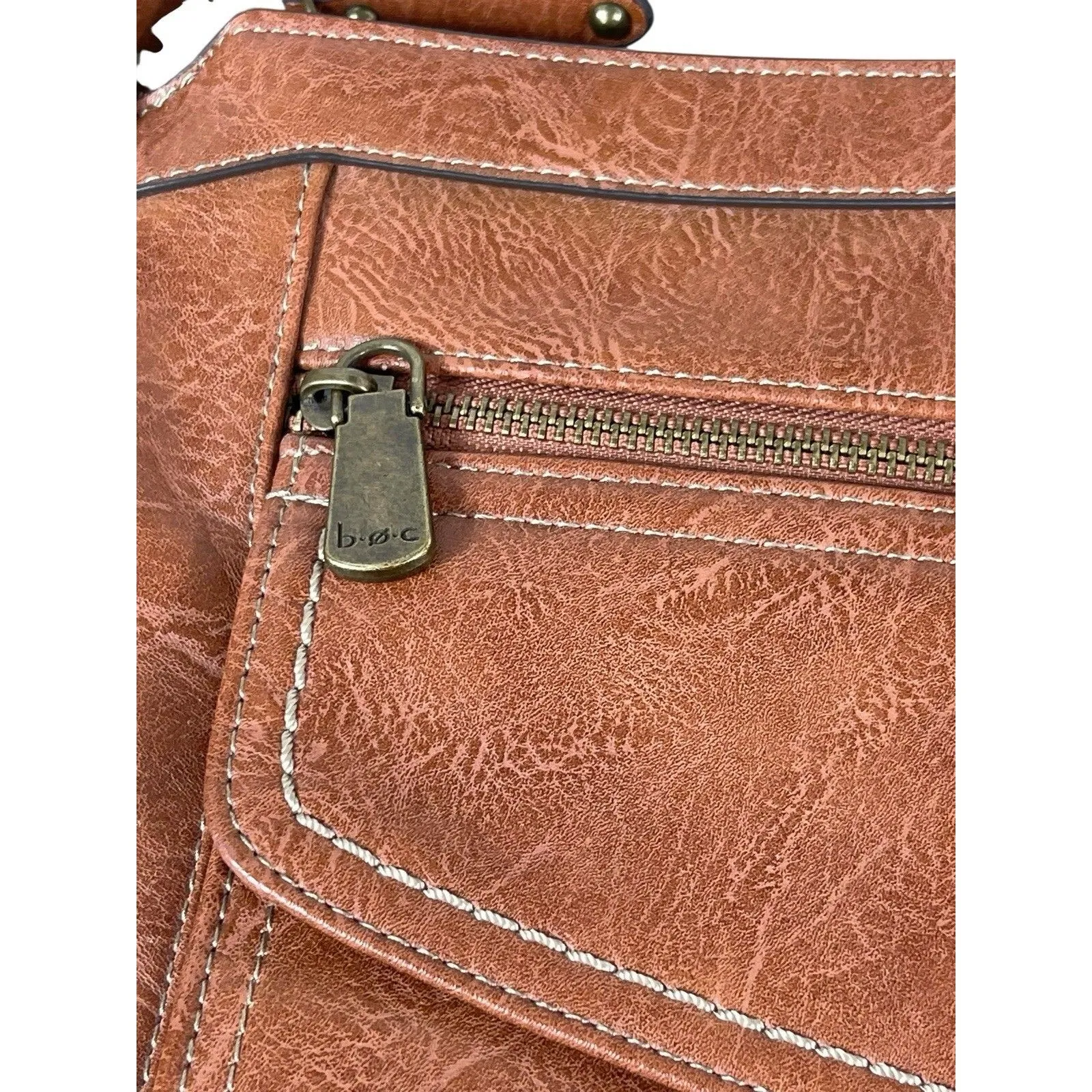 b.ø.c Born Concept Cognac Brown Faux Leather Crossbody Bag Messenger Purse - Image 5