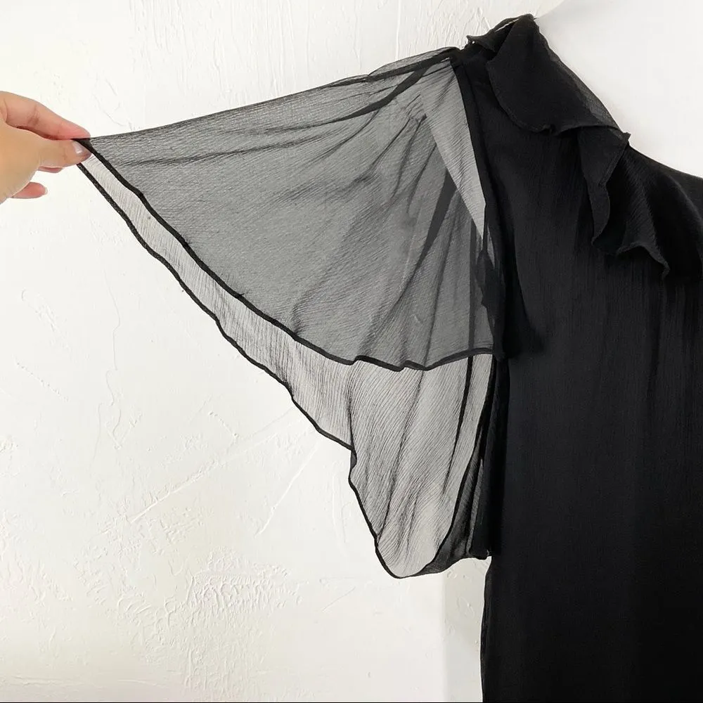 Milly  Black Ruffle Silk Gauze Layered Shift Dress 2 - Image 3