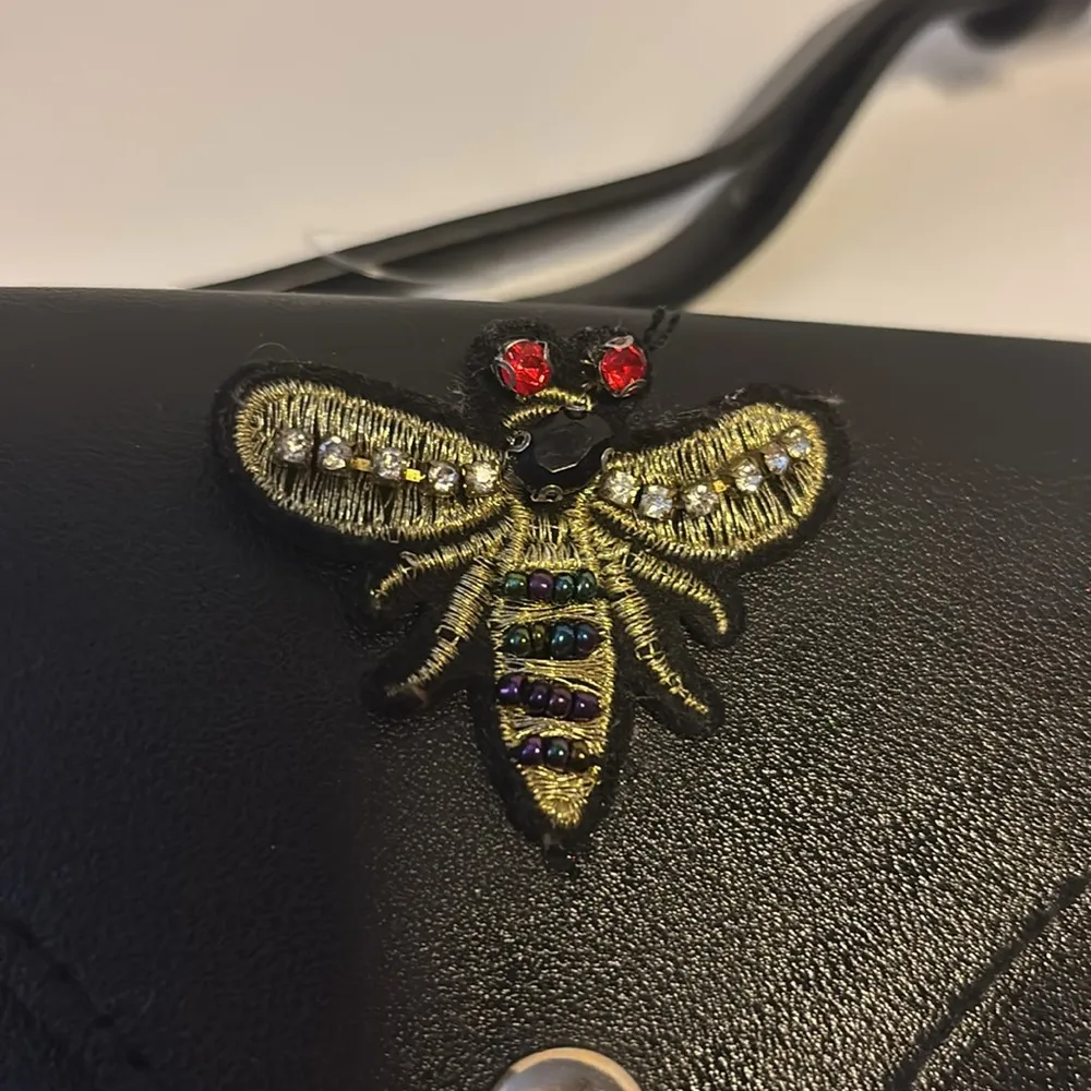 Black Faux Leather Bee Embellished Women's Belt Bag Fun and Stylish - Image 2