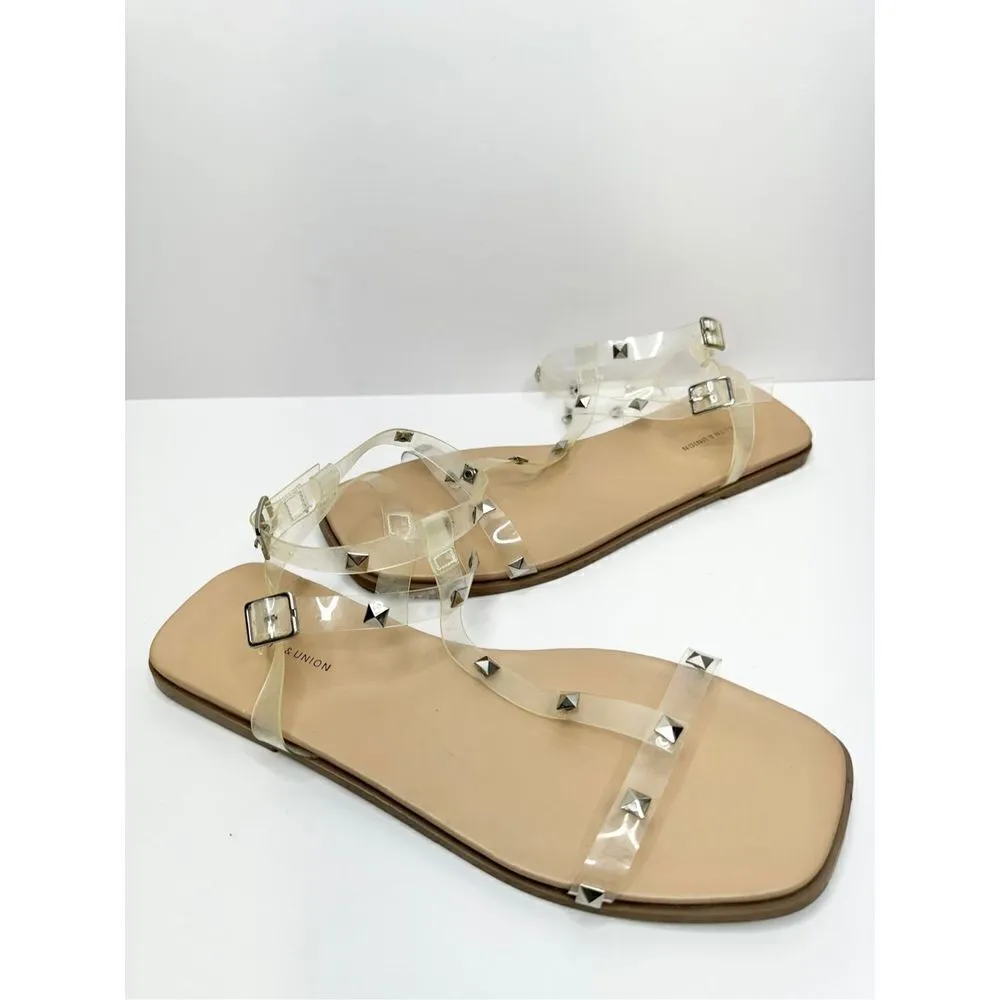 14th & Union Sandals Womens Size 8 Clear Finley Studded Open Toe Ankle Strap - Image 6