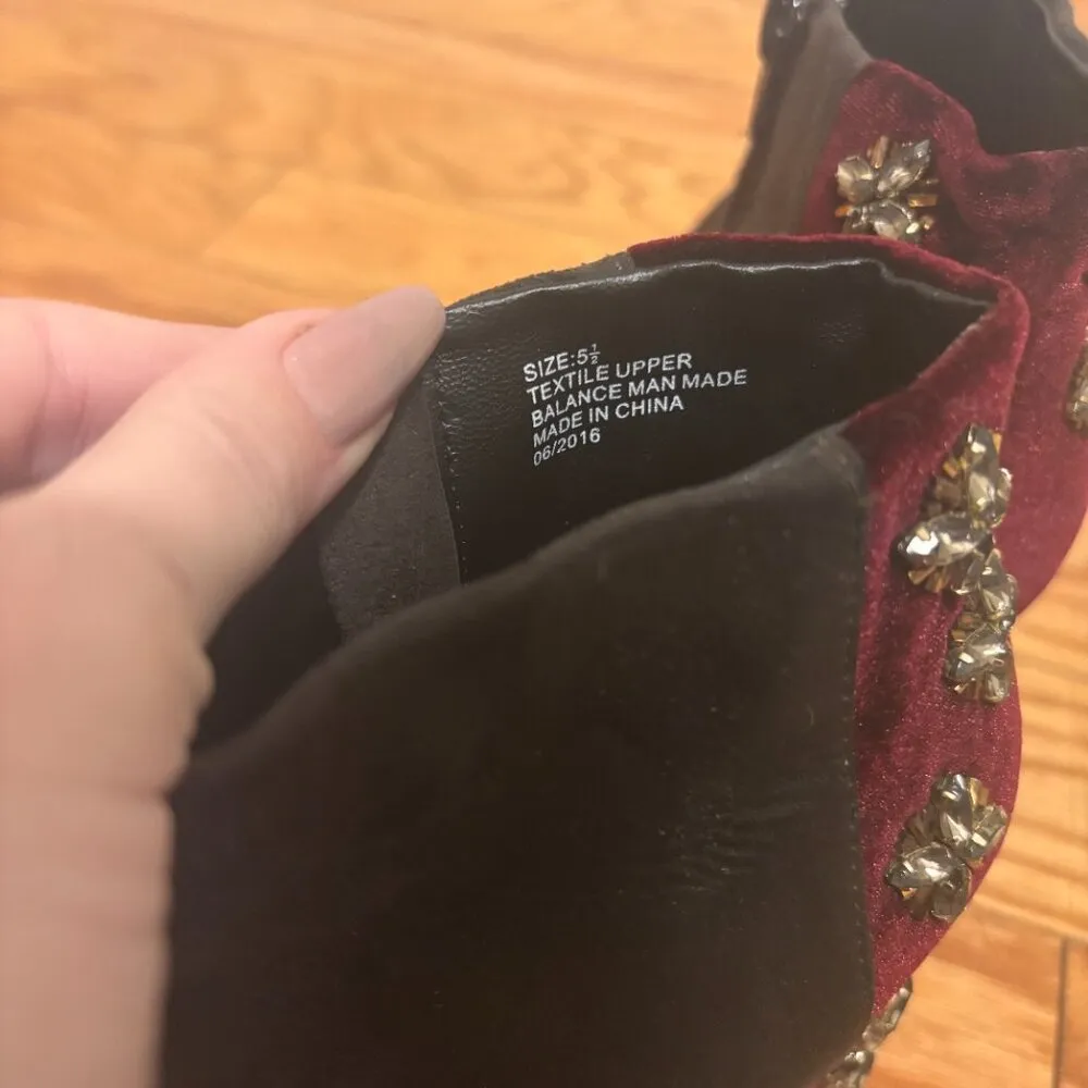 FARYLROBEN Ankle Boots JEWELED Rhinestones 50/50 Black Maroon Red Sz 5.5 Heels - Image 3