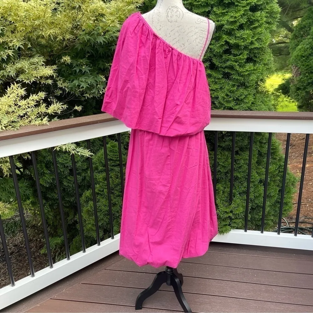 Zara Voluminous Asymmetric Bubble Skirt Dress Hot pink linen cotton Sz L - Image 9