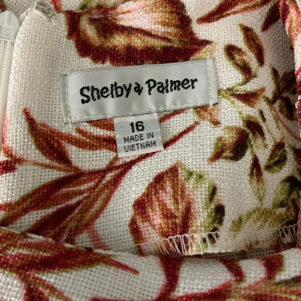 Shelby Palmer Midi Sheath Dress 16 White Floral Leaves Short Sleeves Buttons Zip - Image 7