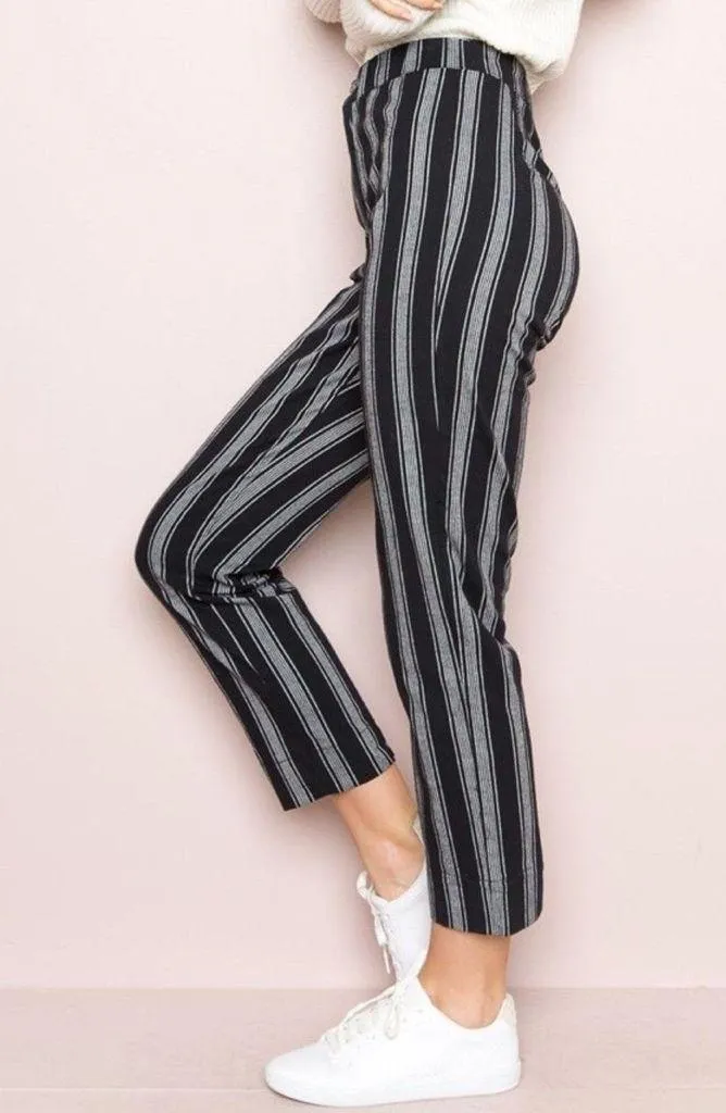 Brandy Melville Tilden Blue White Vertical Stripe Cropped Pants - Image 2