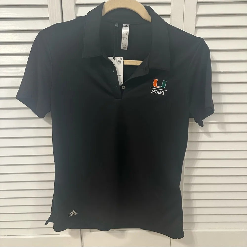 University of Miami Logo Black Adidas Polo Golf Women’s Shirt Small - Image 6