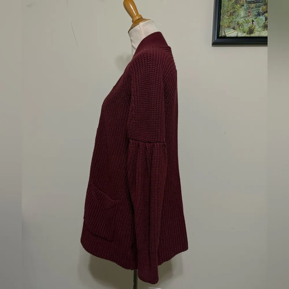 Anthropologie Knitted & Knotted Posie Chunky Burgundy Cardigan Sweater Size S - Image 6