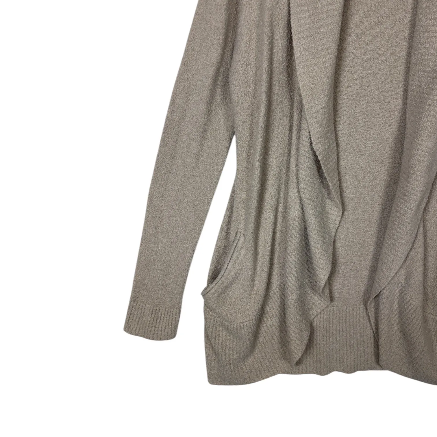 Barefoot Dreams CozyChic Lite Cardigan Shawl Collar Drape Pockets Beige Tan sz M - Image 4