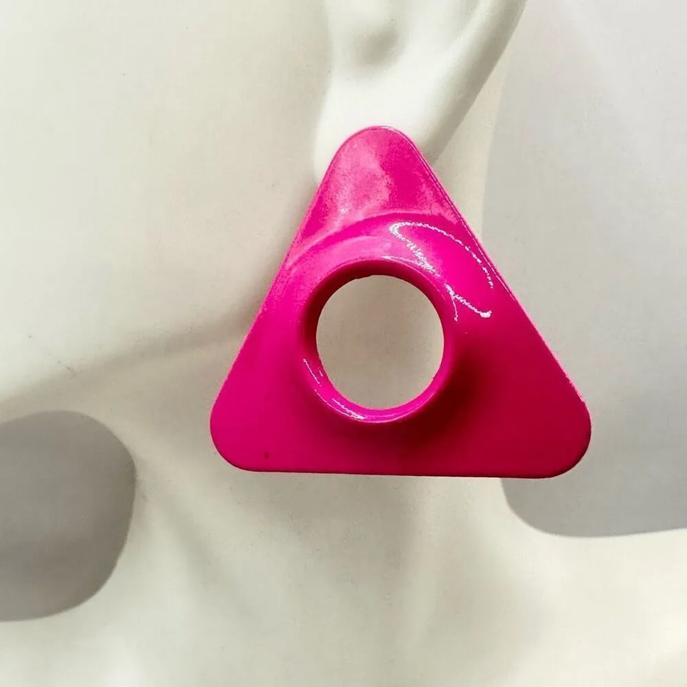 Pink triangle post earrings - Image 2