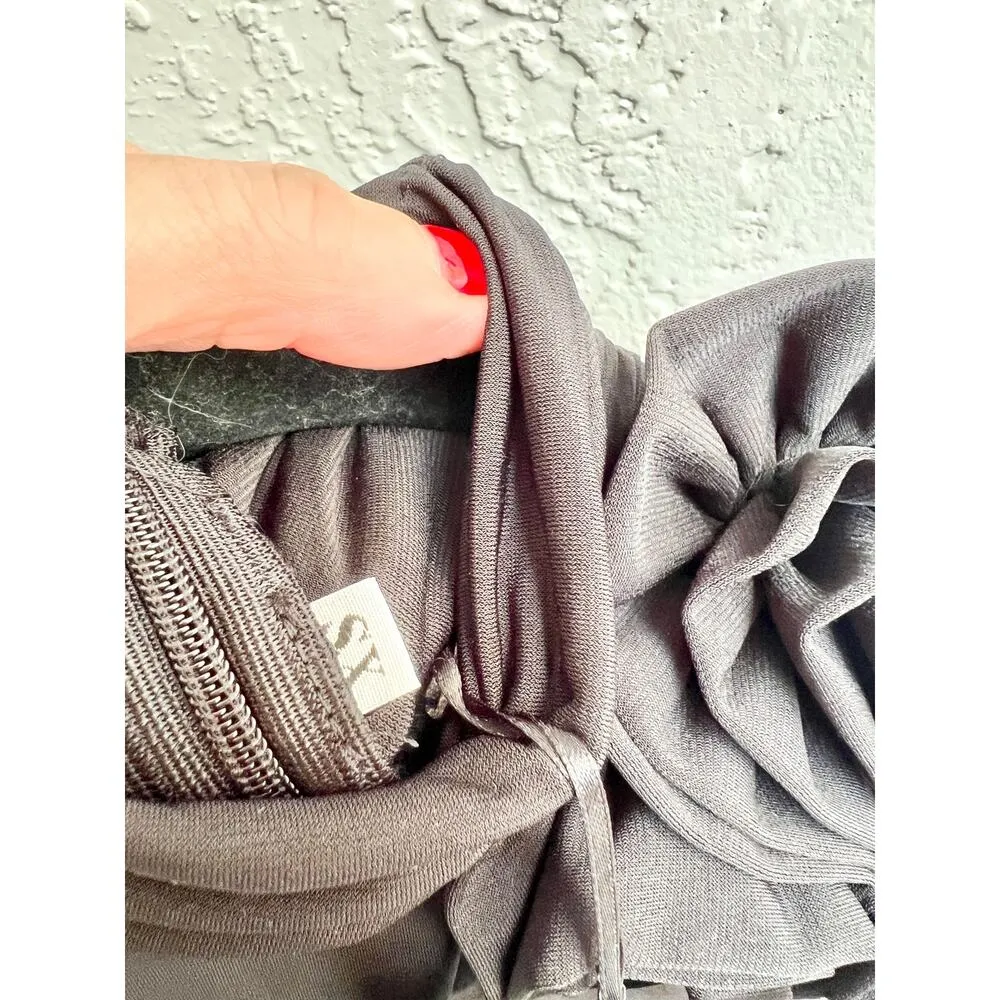 NWT Leau Sleeveless Drape Ruched Mock Neck Rosette Maxi Dress Black Women's XS - Image 5