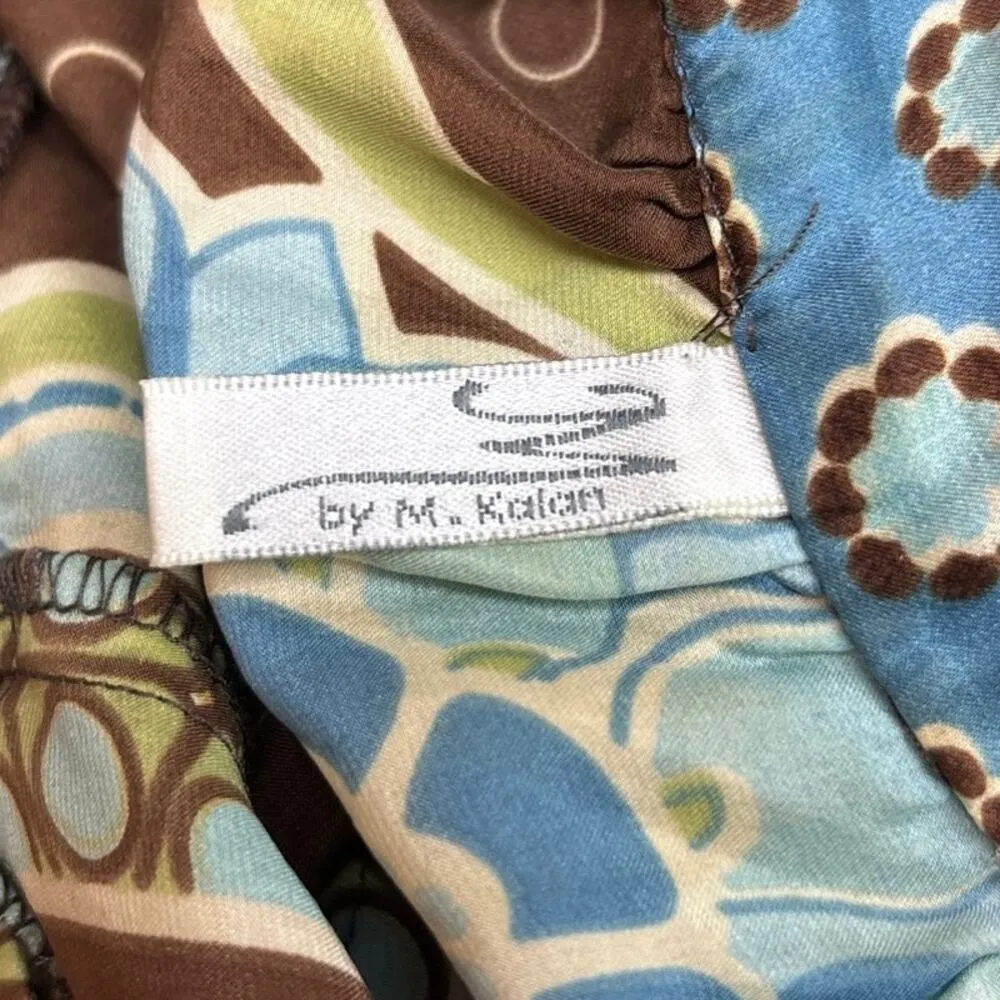 M by M. Kalan Brown Vintage Y2K Silk Floral Paisley Puff Sleeve Mini Dress Sz S - Image 7