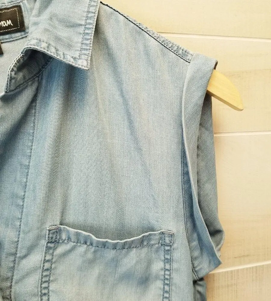 {XS} Sam Edelman Blue Chambray Blouse Button Down - Image 6