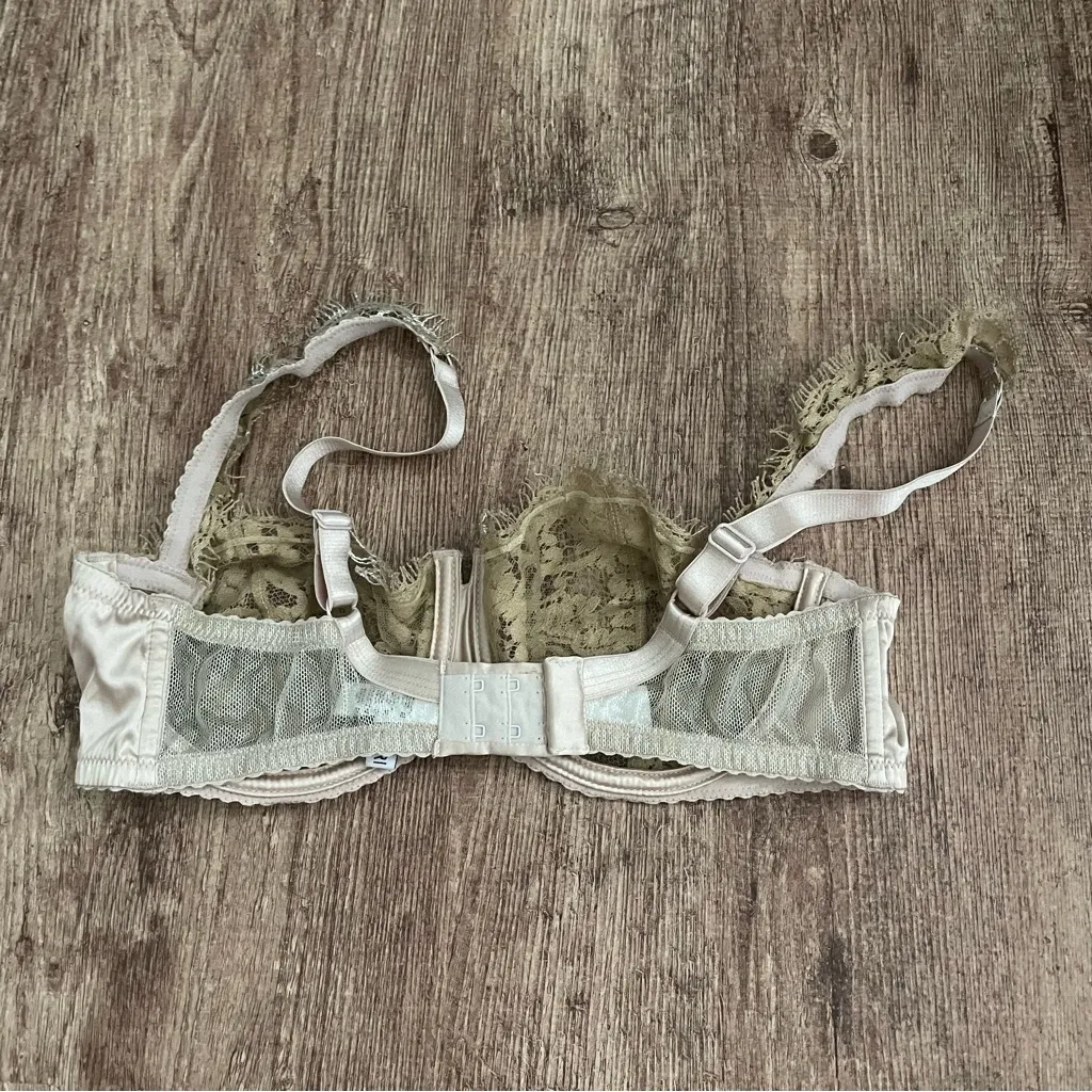 I.D. Sarrieri Women's Tan Lace Silk Balconette Bra Size 34D - Image 2