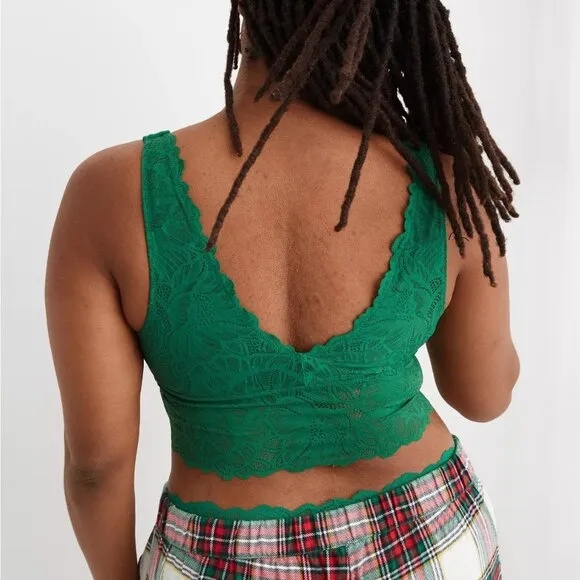 NWT  Waffle Knit Lace V Back Longline Bralette Bra Green Size Medium M NEW - Image 2