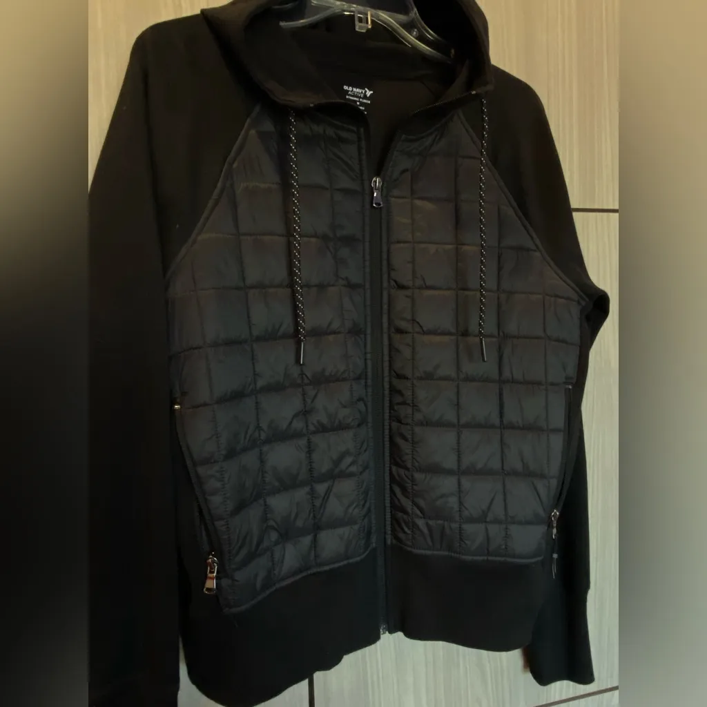 Old Navy Zip Hoodie Jacket Cozy Athleisure Quilted Hooded Coat Black Medium - Image 5