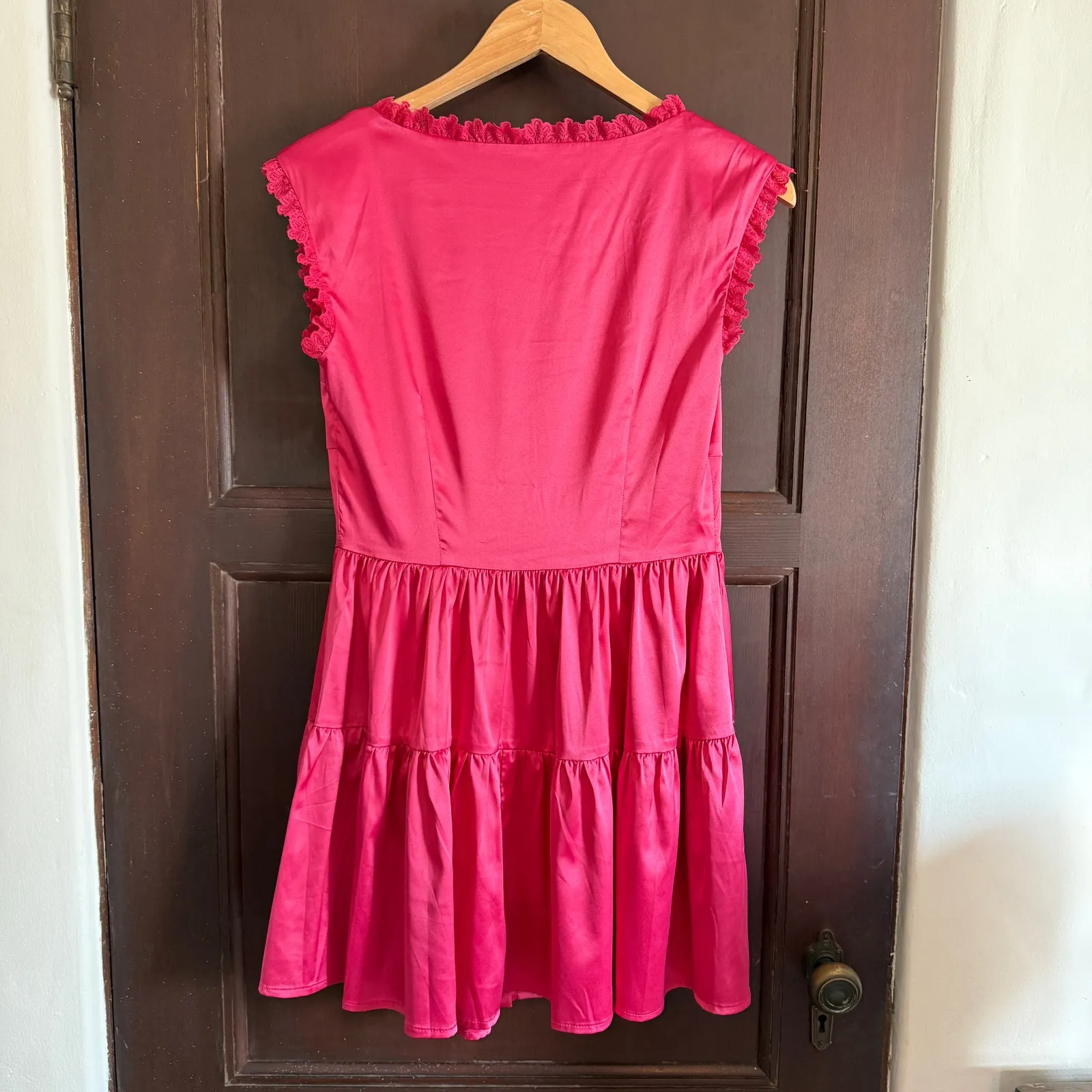 SUGAR THRILLZ | Dolls Kill Pink Satin Thinking About You Challis Dress | Small - Image 2