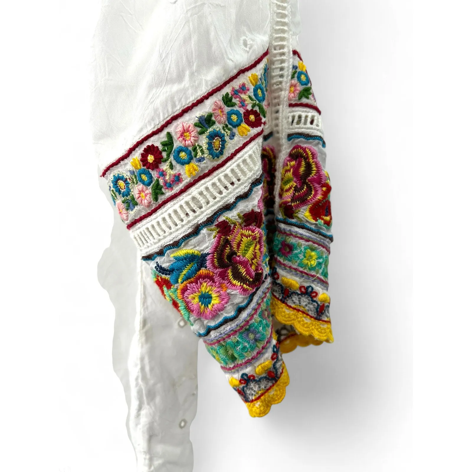 Johnny Was | S |  Top Blouse Embroidered Patchwork Sleeve Tunic Eyelet Womens - Image 3