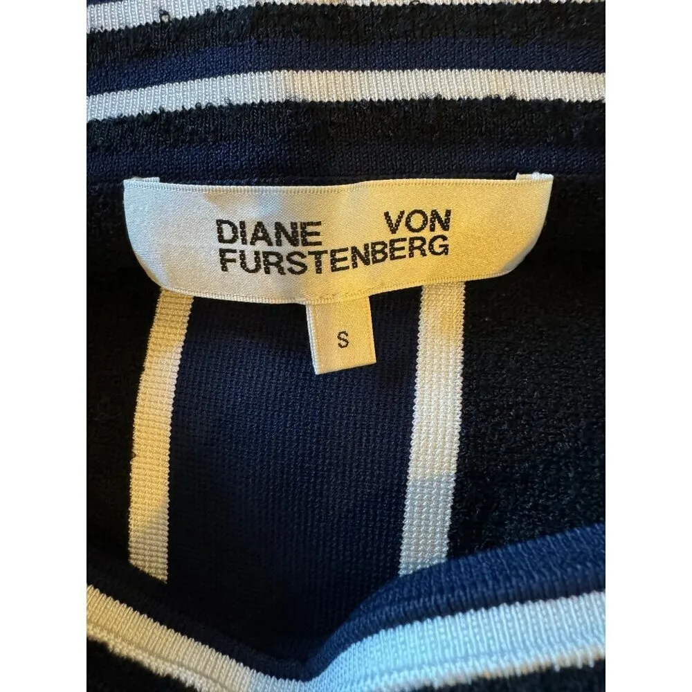 Diane Von Furstenberg Skirt Women Small‎ Blue Black Striped Knit Terry Pencil - Image 7