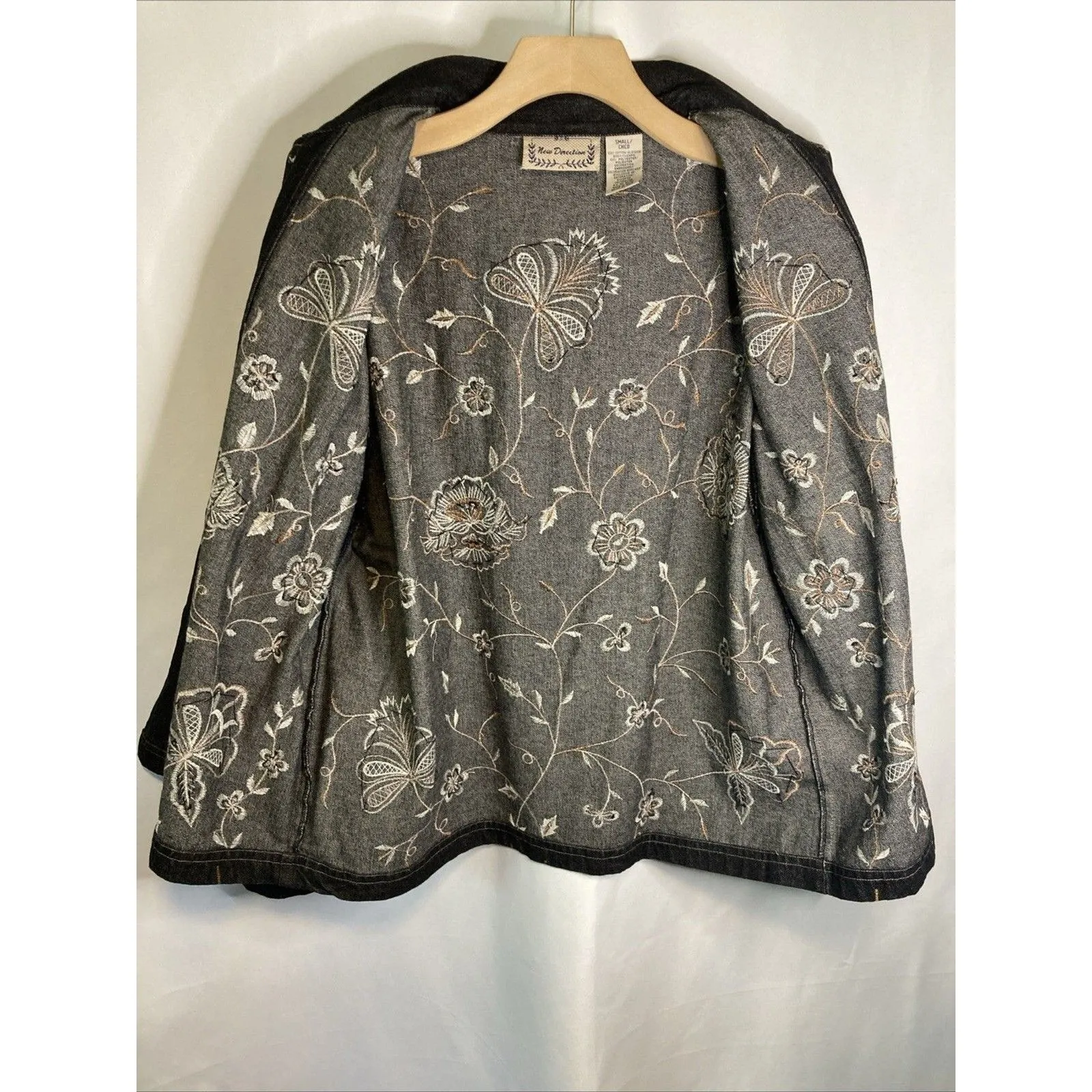 Vintage Y2K Denim Jacket S Embroidered Floral Boho Artsy Cottage New Directions - Image 9