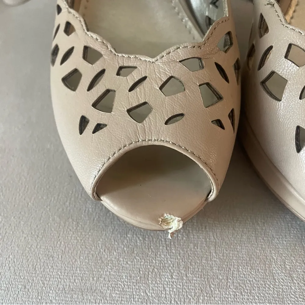 Anne Klein Women's Peep Toe Slingback Heels - Cream Beige Lace Ankle Platform 7 - Image 5