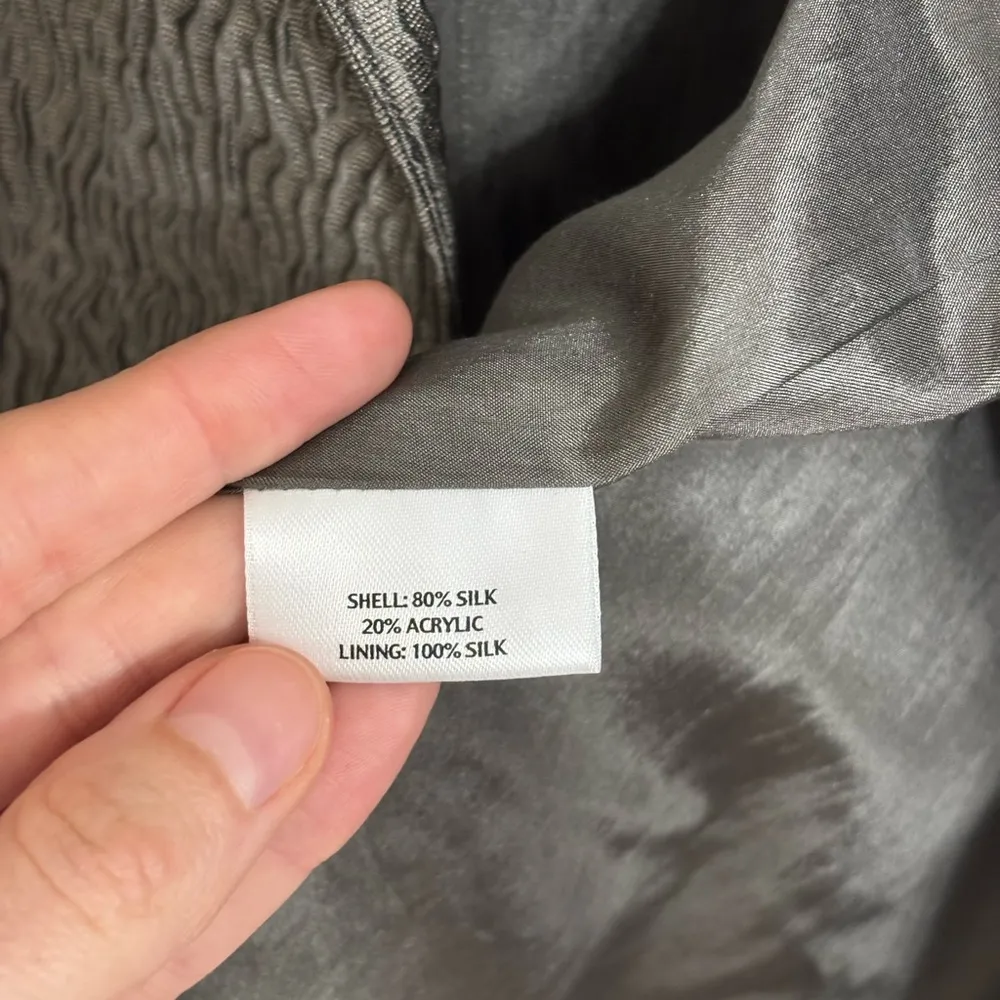 Eileen Fisher Textured Silk Formal Blazer in Gunmetal Metallic - Size L - Image 5