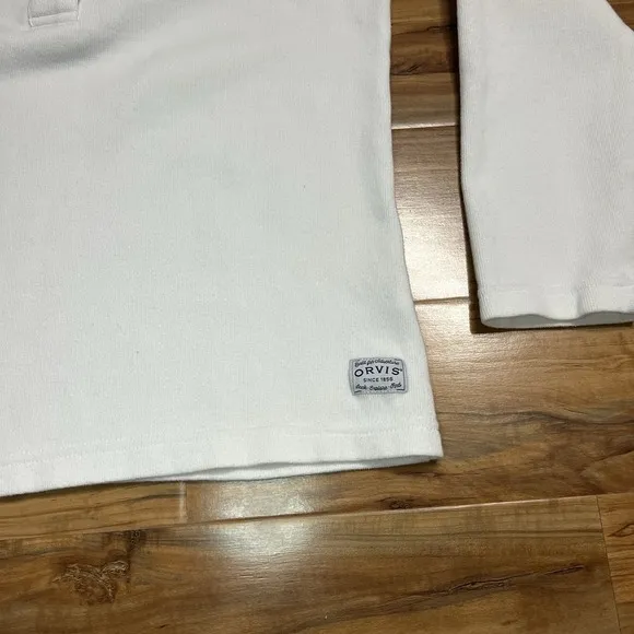 Orvis Women's M White Long Sleeve Polo Paisley Button‎ Floral cotton Sweatshirt - Image 2