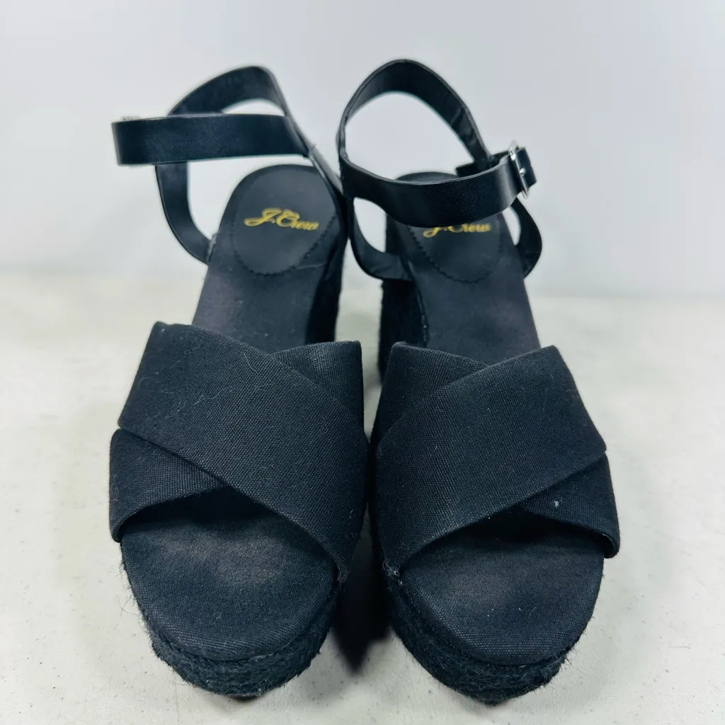 J Crew Women's Sandal Size 6 Block Heel Platfrom Black Espadrille Ankle Strap - Image 2