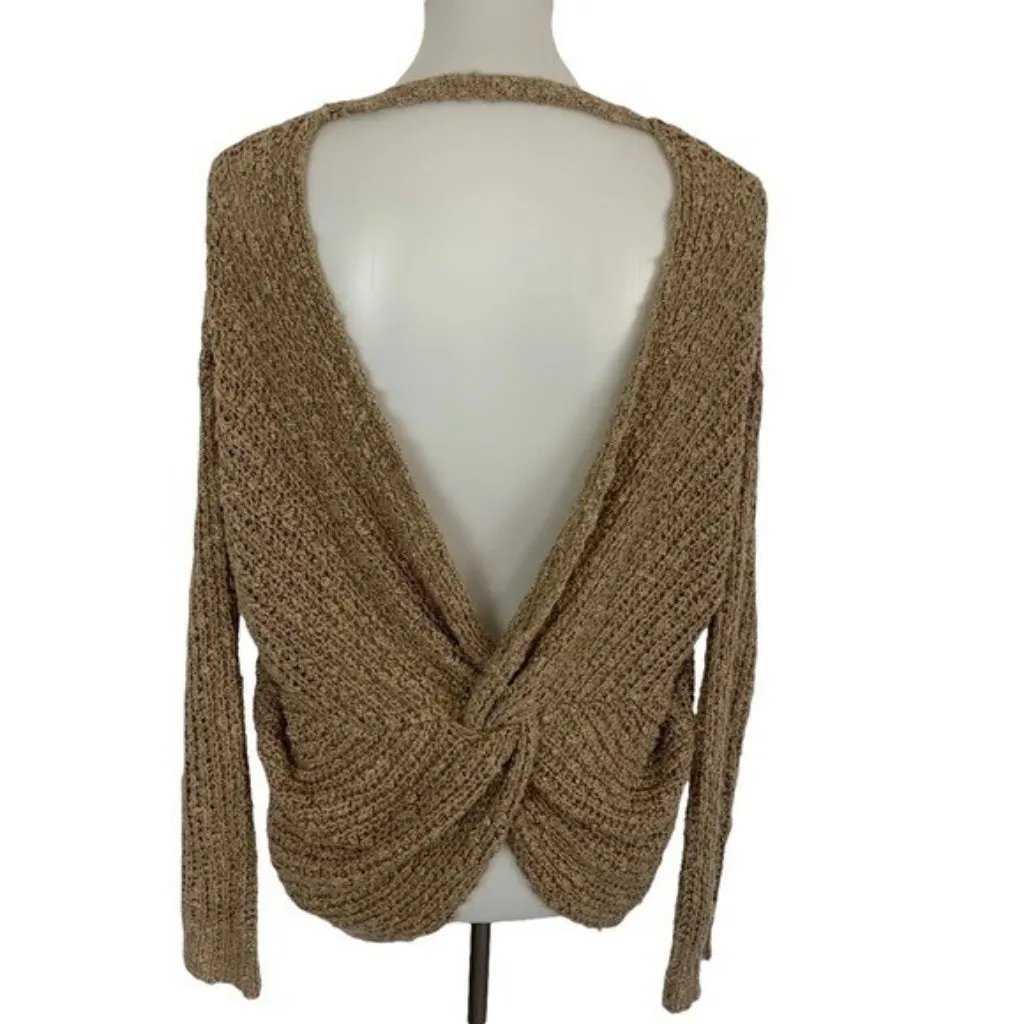 Altard State M L Beige Open‎ Back Twist Knit Sweater Boho Chic Cozy Pullover - Image 5