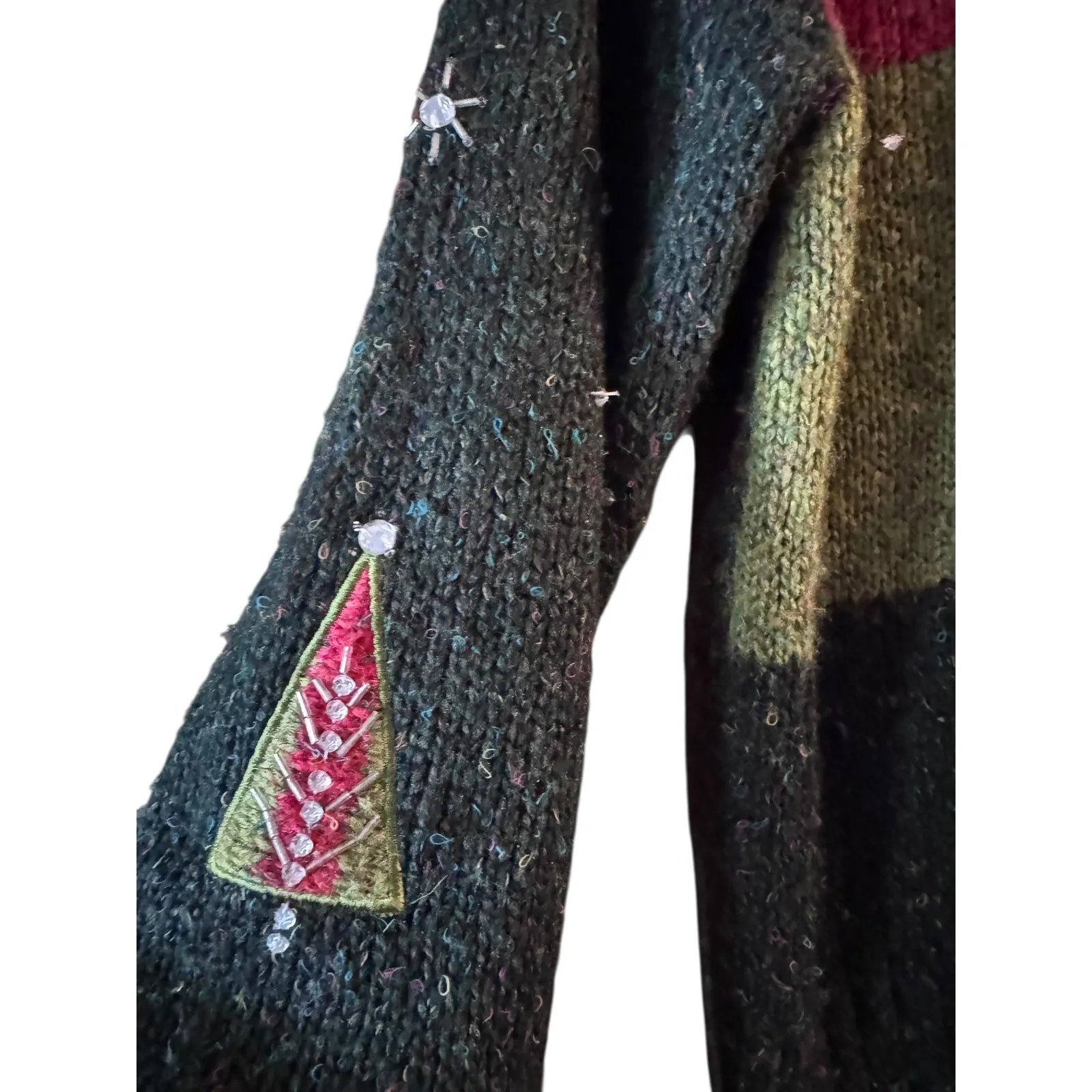 VTG Christmas Tree Knit Sweater Mock Neck Quarter Zip Festive Holiday Wool Blend Red Size L - Image 4