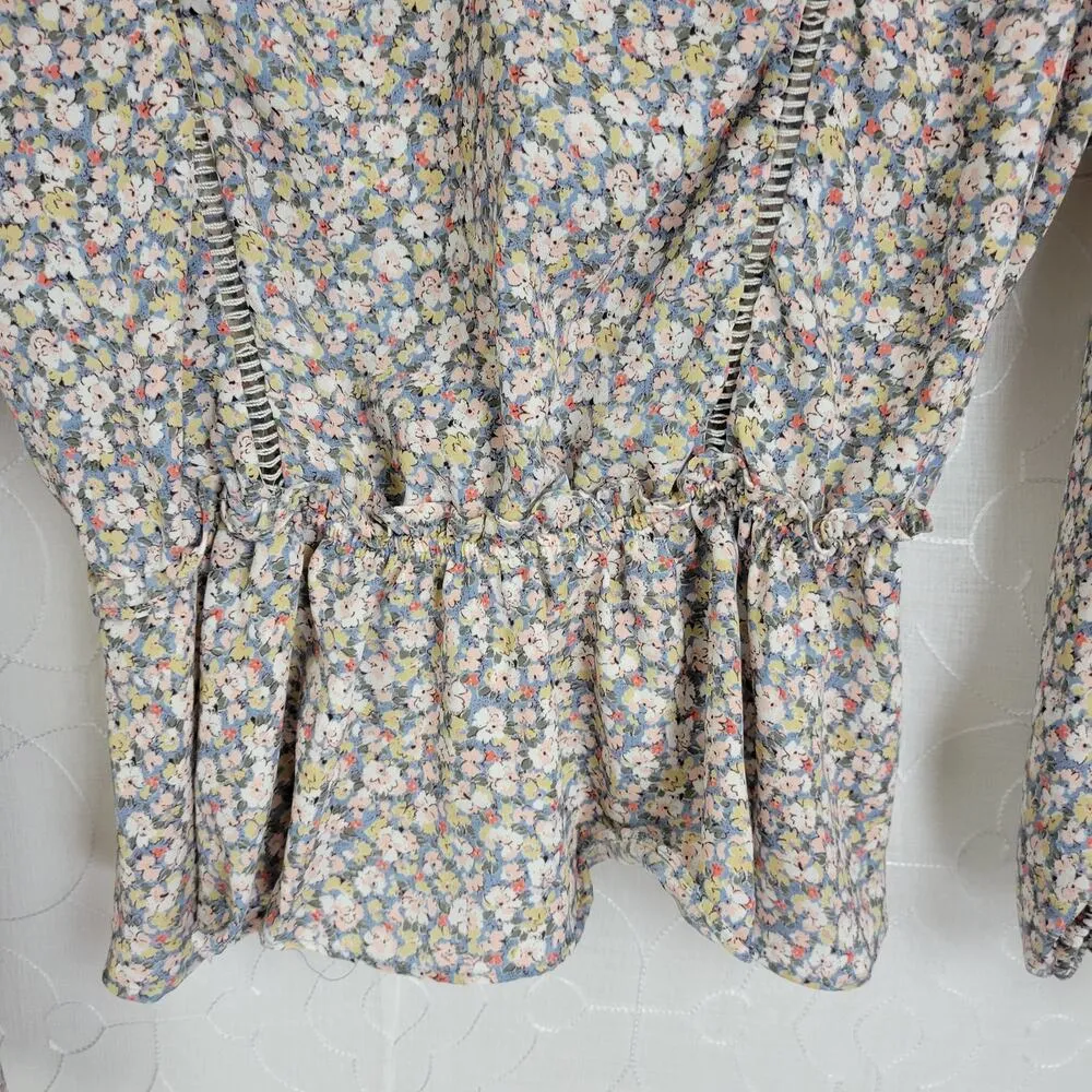 Sienna Sky Prairie Top Womens Medium Pink Blue Floral Lace Trim Cottagecore - Image 2