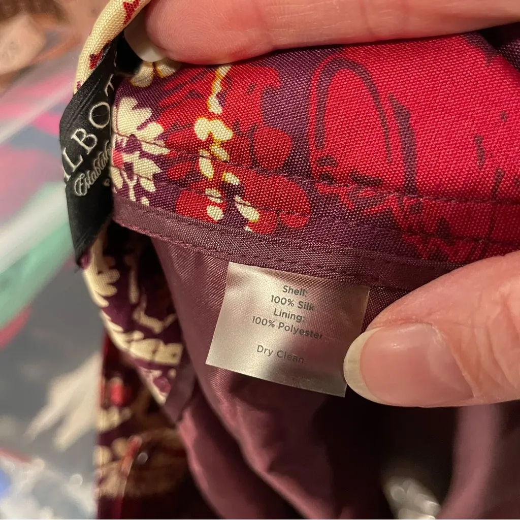 Cute deep red silk paisley wrap mini tie waist skirt Talbots floral - Image 5