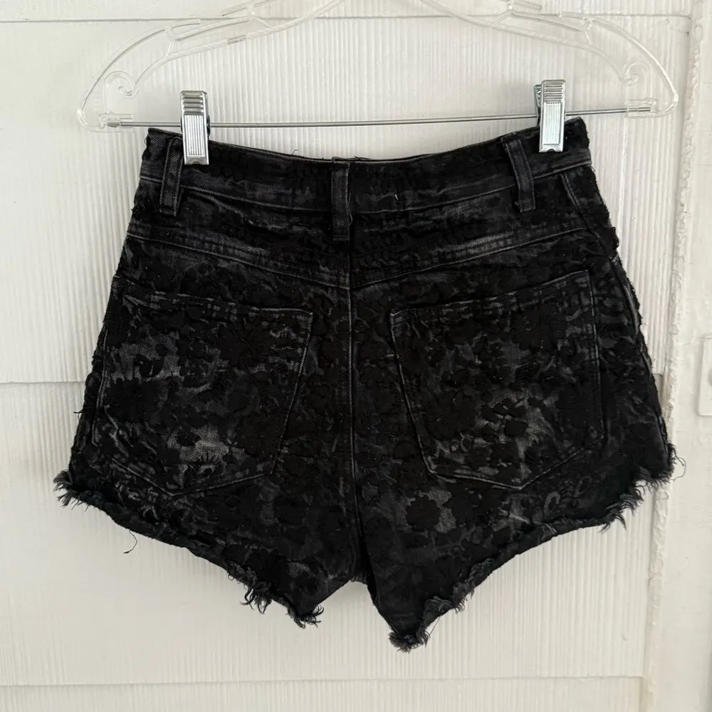 Free People Floral Embroidered High Waisted Cutoff Denim Shorts - Image 4