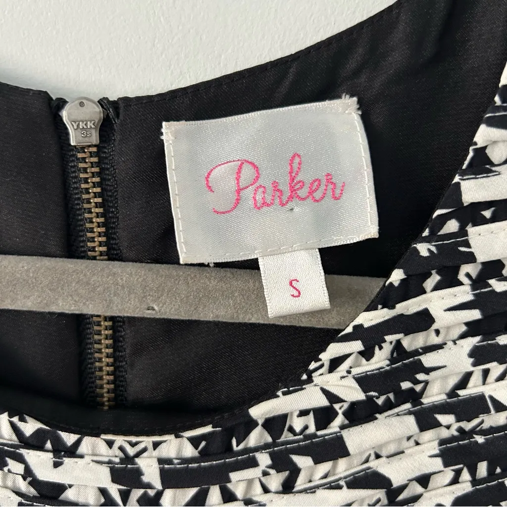 Parker White Black Silk Sleeveless Crepe Fit & Flare Mini Cocktail Dress S - Image 6