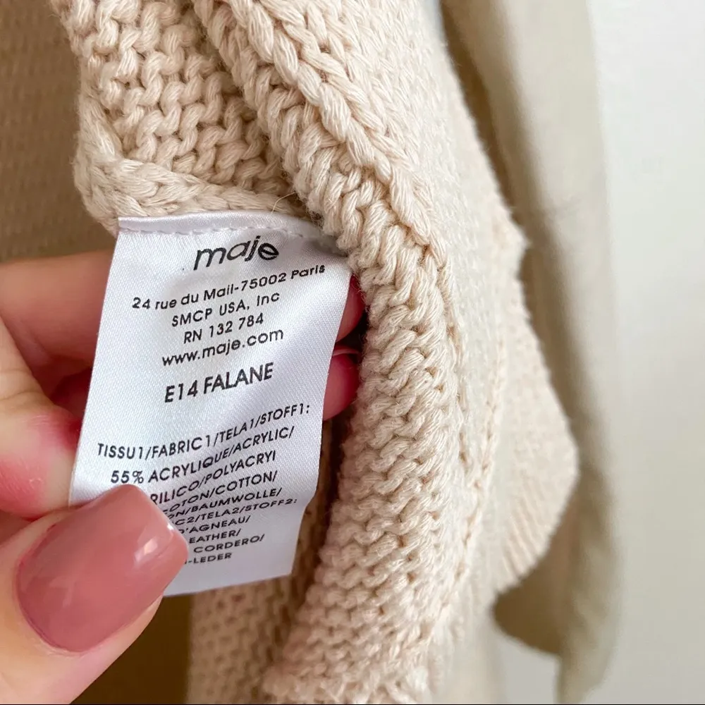 maje Falane Leather Panel Belt Front Sweater Size Small - Image 8