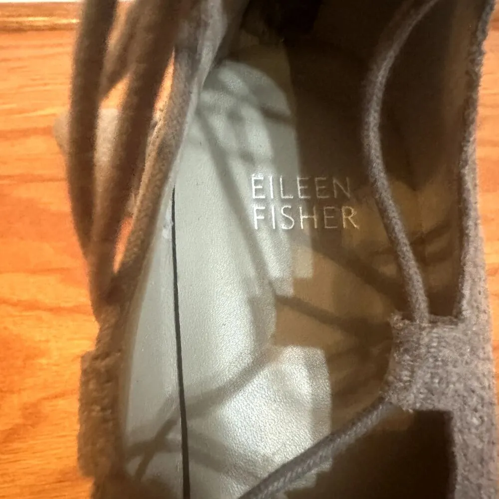 Eileen Fisher Loop 2 Lace Grey Flats sz 7 Leather Suede Flats Lace Up ballet - Image 4