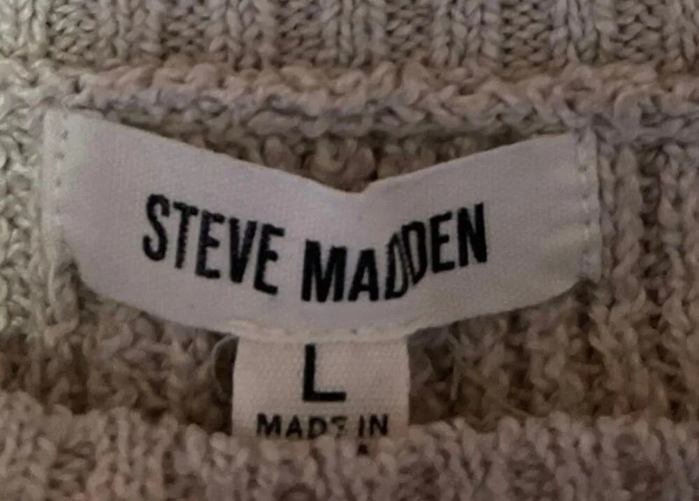 Steve Madden Women's Cream Beige Rib Knit Long Sleeve Frayed Hem Sweater Top L - Image 3