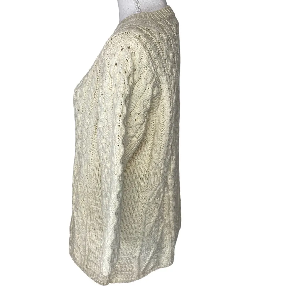 Kilronan Irish Merino Wool Cream Cable Knit Cardigan Sweater Small - Image 5