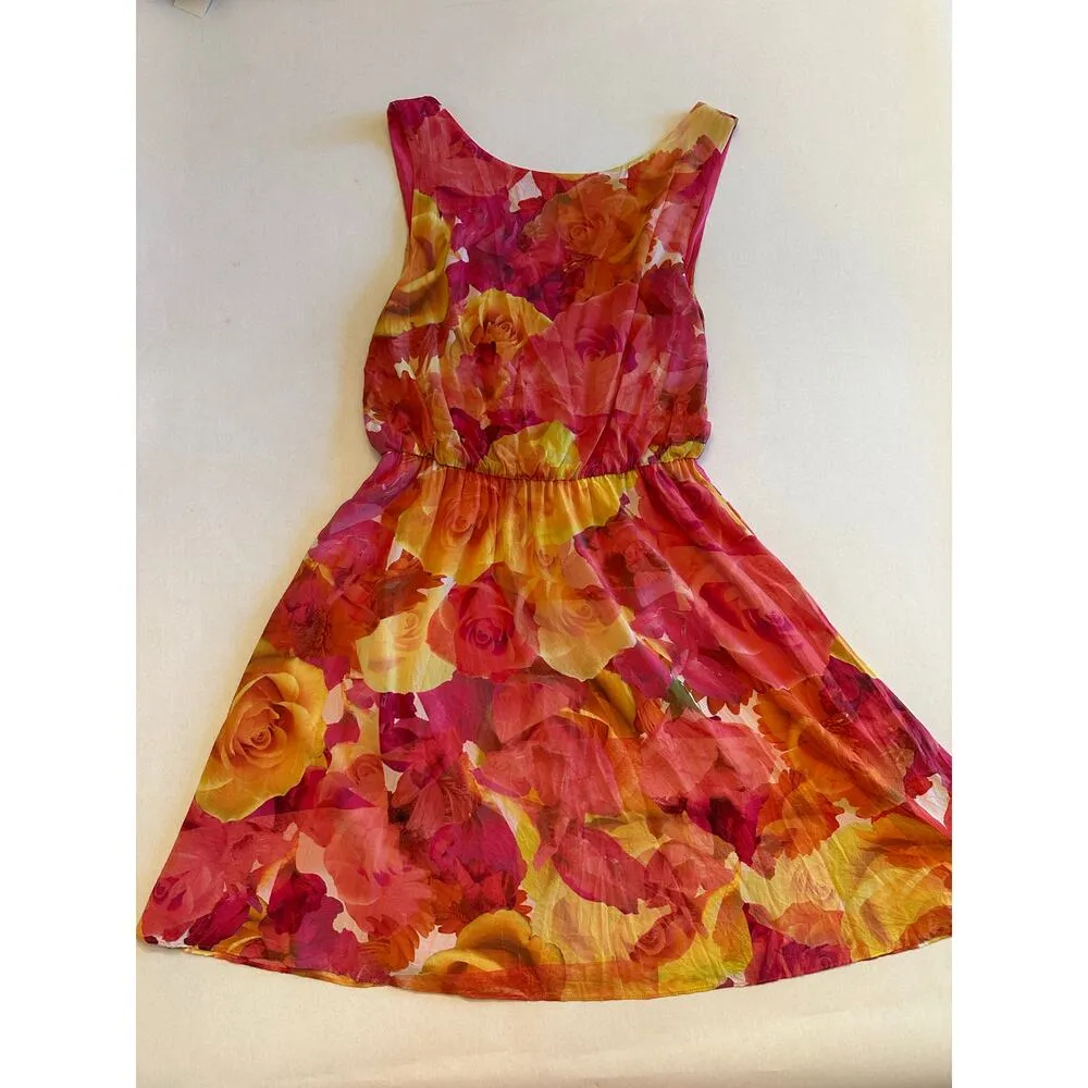 Alice + Olivia Watercolor Floral Silk Sundress Size XS Pink Yellow Coquette - Image 4
