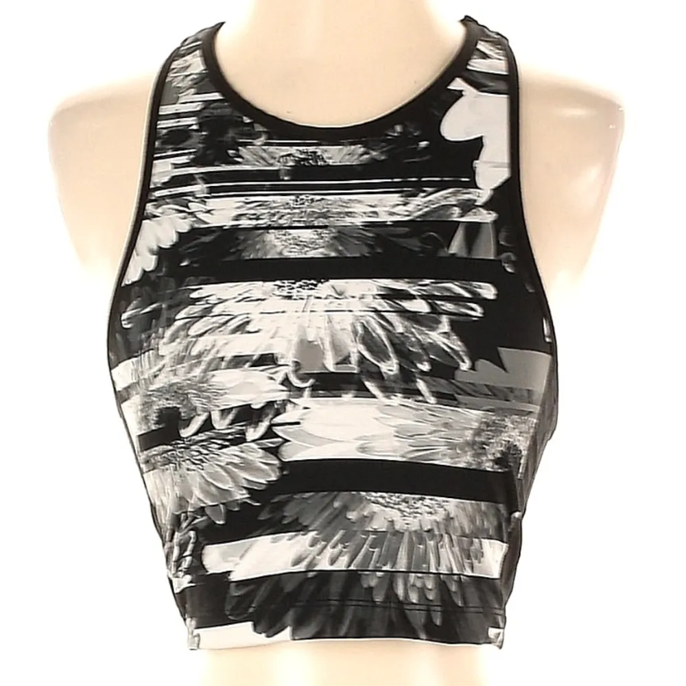 Betsey Johnson Performance Sports Bra Crop Top Black Grey Floral Stripe Size XS - Image 3